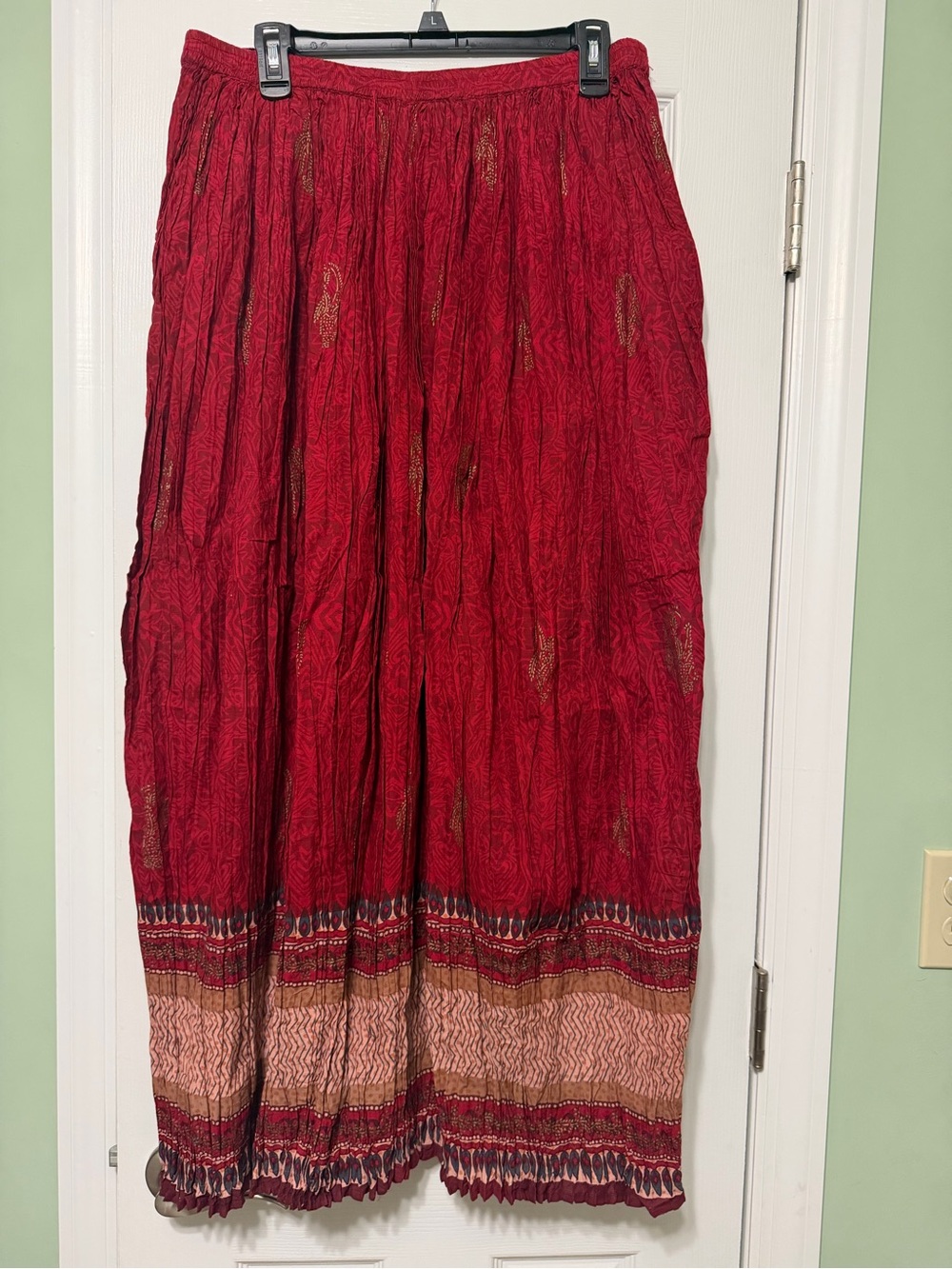 JM collection red boho crinkle skirt maxi size XL 100% cotton new made in india